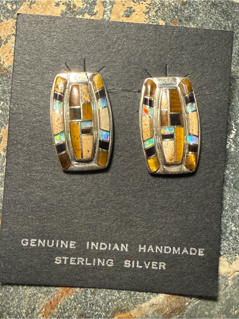 Native American Navajo Sterling Silver Multi-Stone Inlay Earrings